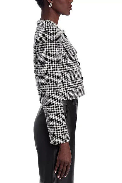 virginia Houndstooth Crystal Trim Jacket - Black/White