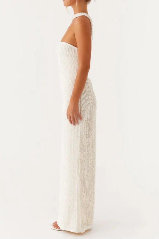 halter strapless slit Maxi Dress in Ivory
