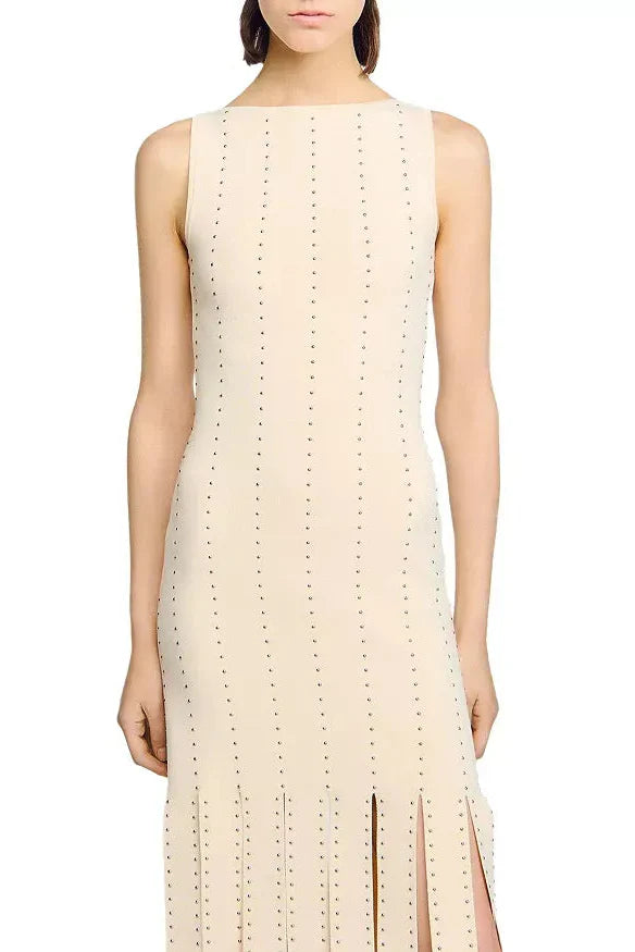 marjorie Fringed Knit Maxi Dress in Ecru