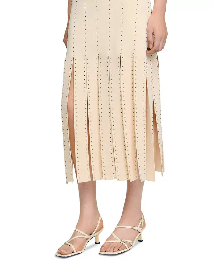 marjorie Fringed Knit Maxi Dress in Ecru