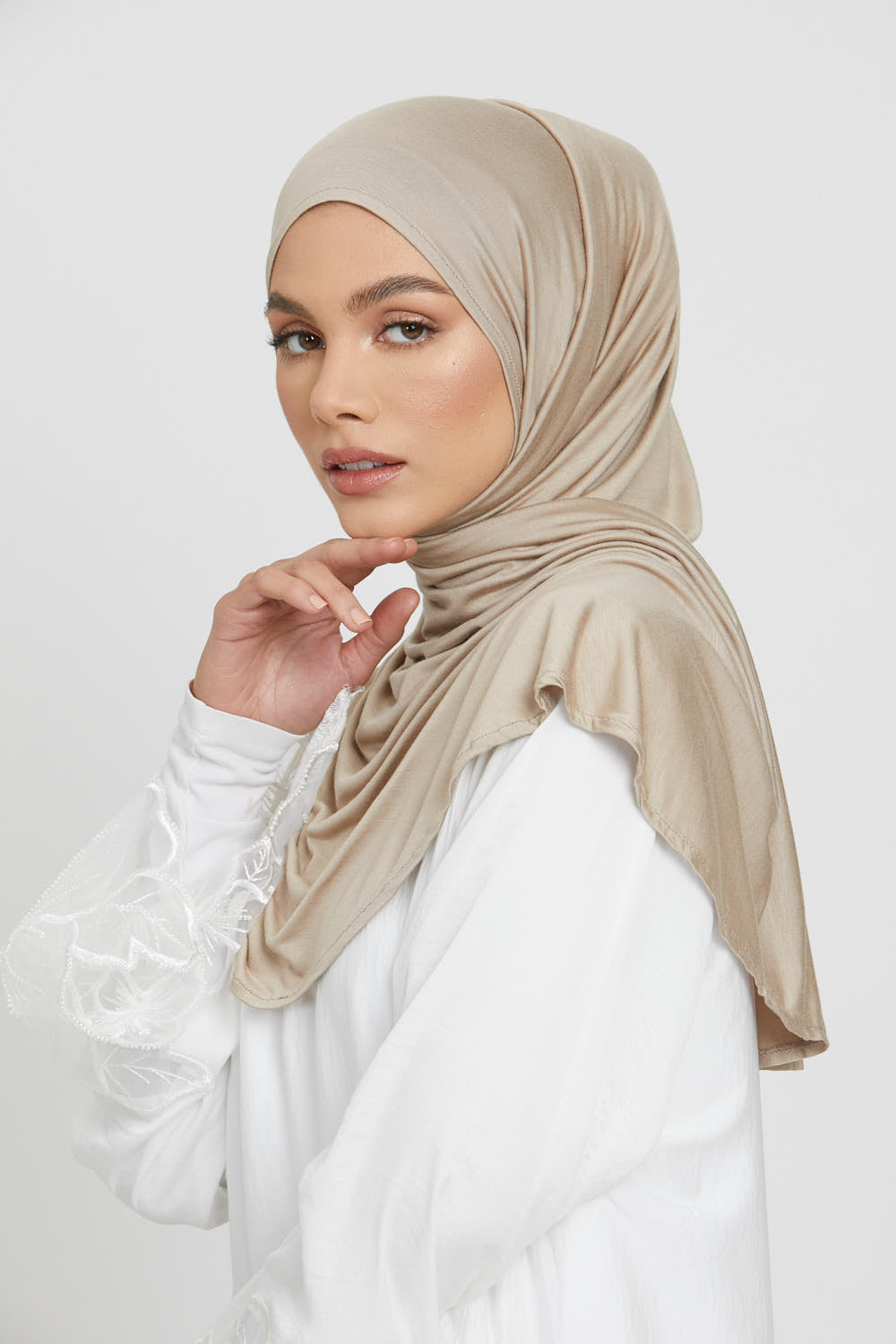 Premium Instant Jersey Hijab - Nude