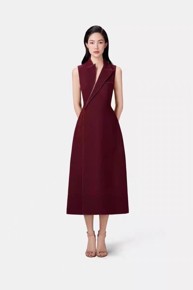 asymmetric collar blazer midi dress in red