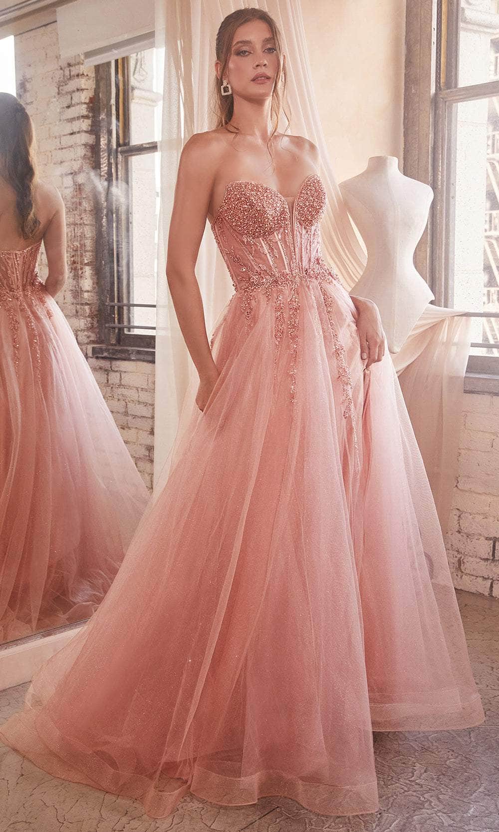Ladivine  Beaded Appliqued A-Line Prom Gown