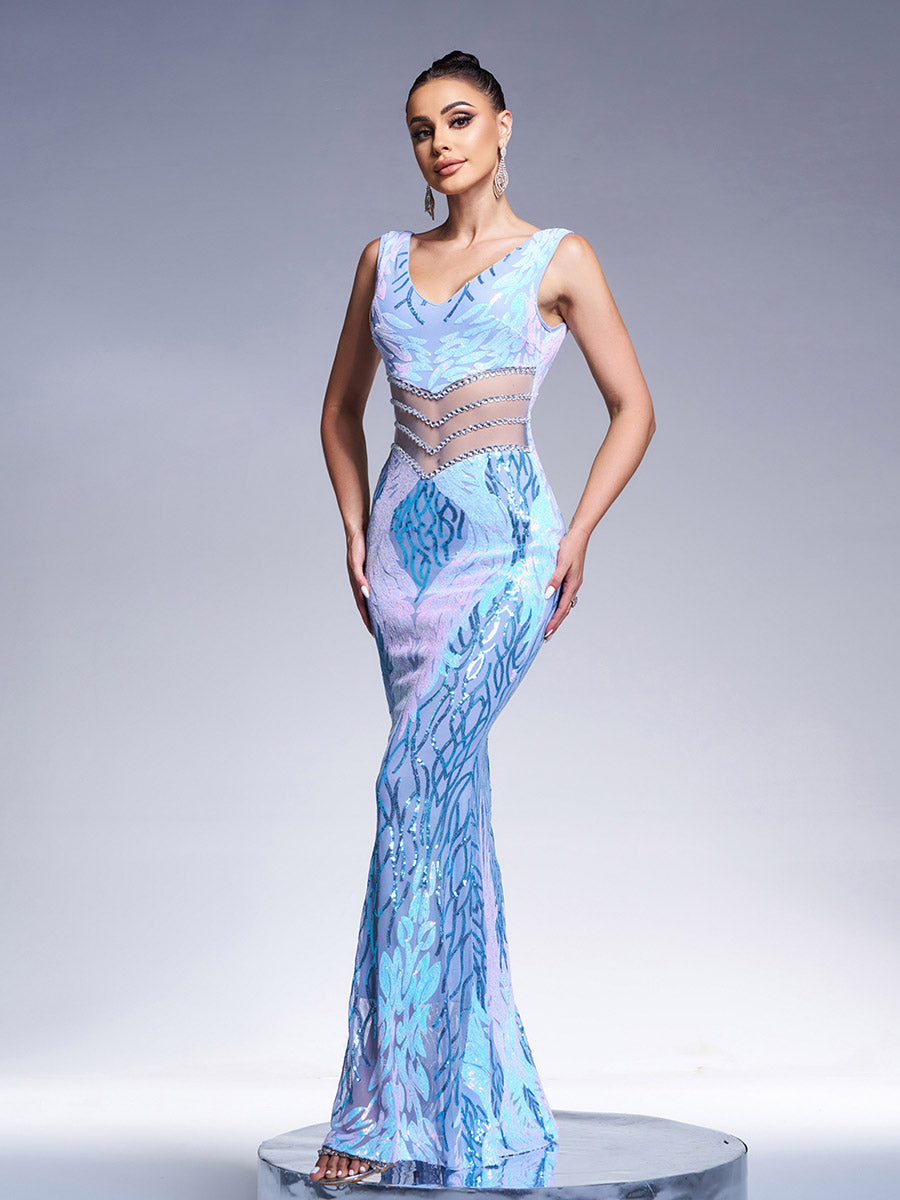 V-neck Sexy Sequin Mermaid Prom Dress