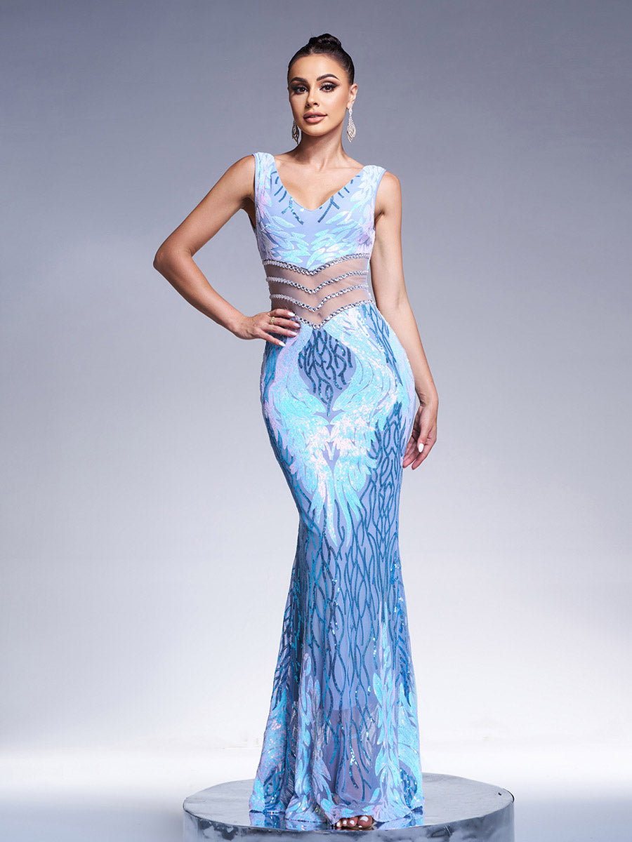 V-neck Sexy Sequin Mermaid Prom Dress