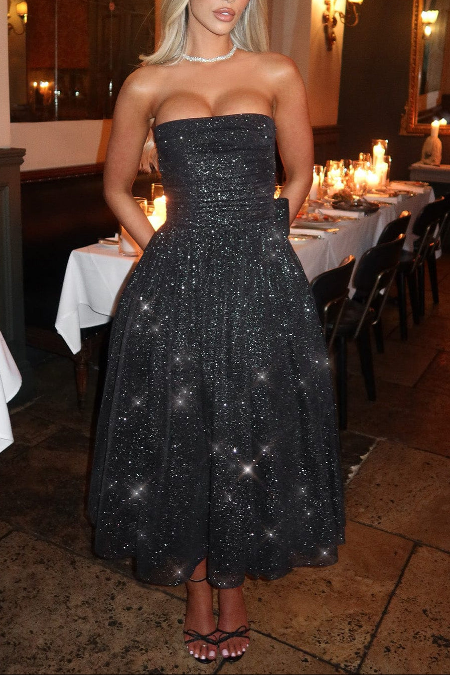 Marissa Midi Dress - Black Sparkle