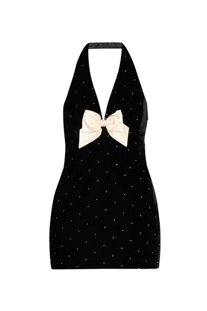 Anais Halter Bow Velvet Mini Dress