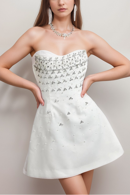 MELISANDE EMBELLISHED MINI  DRESS IN WHITE