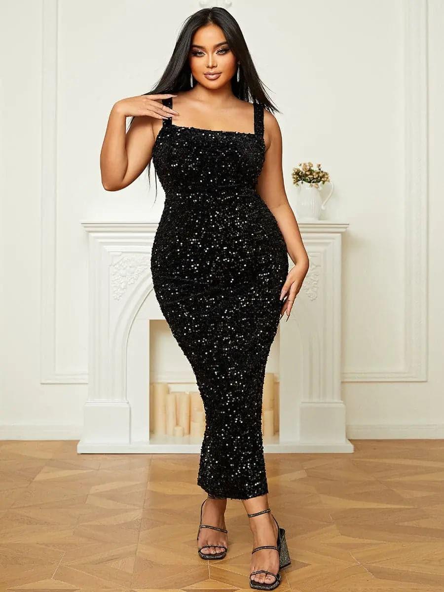 Square Neck Sequin Cocktail Dress