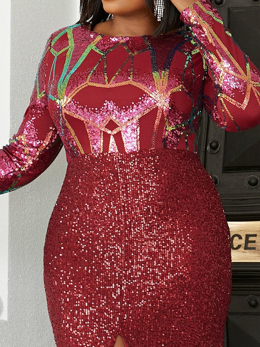 Abito lungo con spacco a maniche lunghe taglie forti