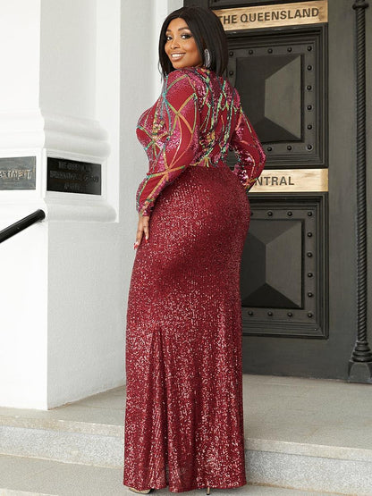 Plus Size Long Sleeve Split Maxi Dress