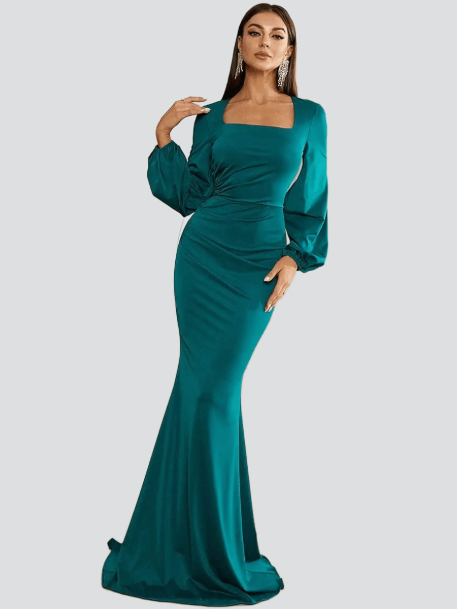 Bishop Sleeve Square Neck Mermaid Prom Dress