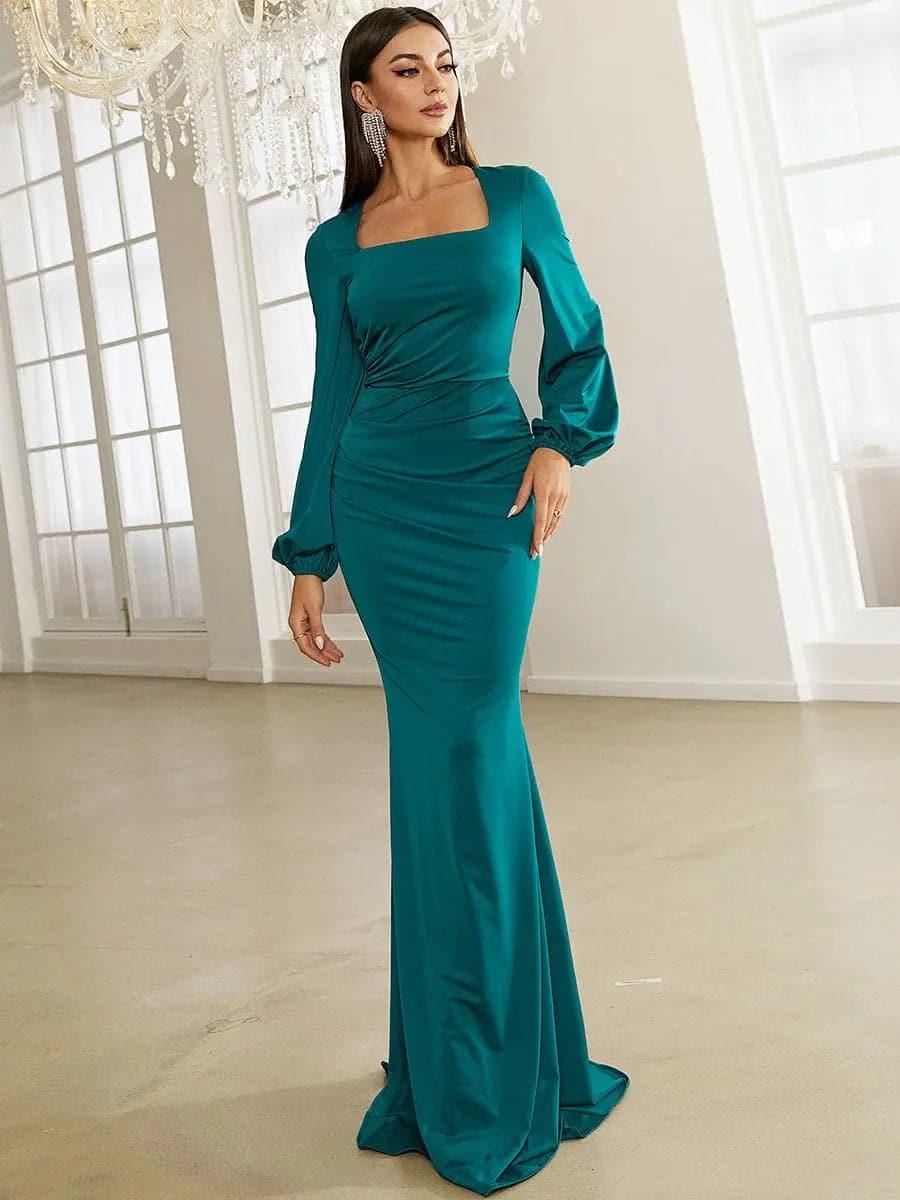 Bishop Sleeve Square Neck Mermaid Prom Dress