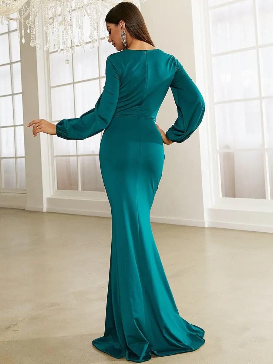 Bishop Sleeve Square Neck Mermaid Prom Dress