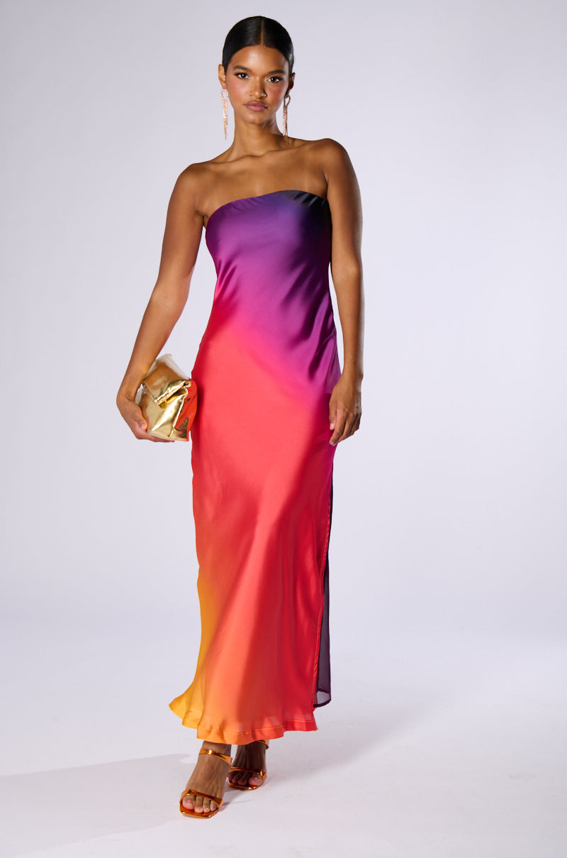 SATIN STRAPLESS MAXI DRESS