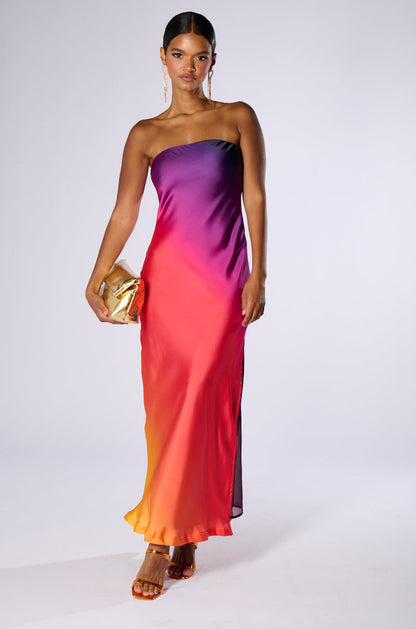 SATIN STRAPLESS MAXI DRESS