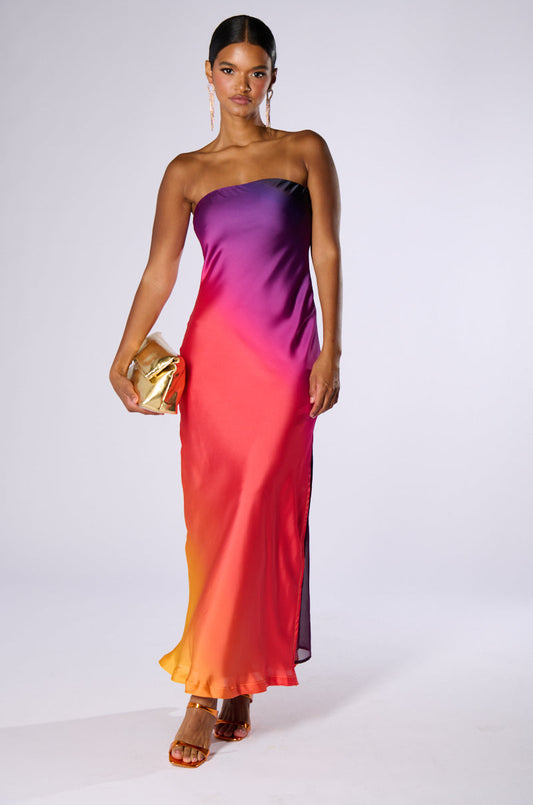 SATIN STRAPLESS MAXI DRESS