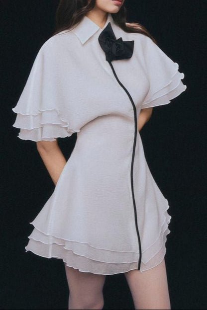 layer trim chiffon shirt mini dress in white