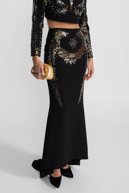 rosalind Embellished Co-Ord Set with Silver and Gold Sequin Detailing - Black