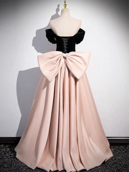 A-Line Off Shoulder Satin Champagne Prom Dress