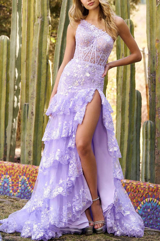 One Shoulder Tiered Prom Dress