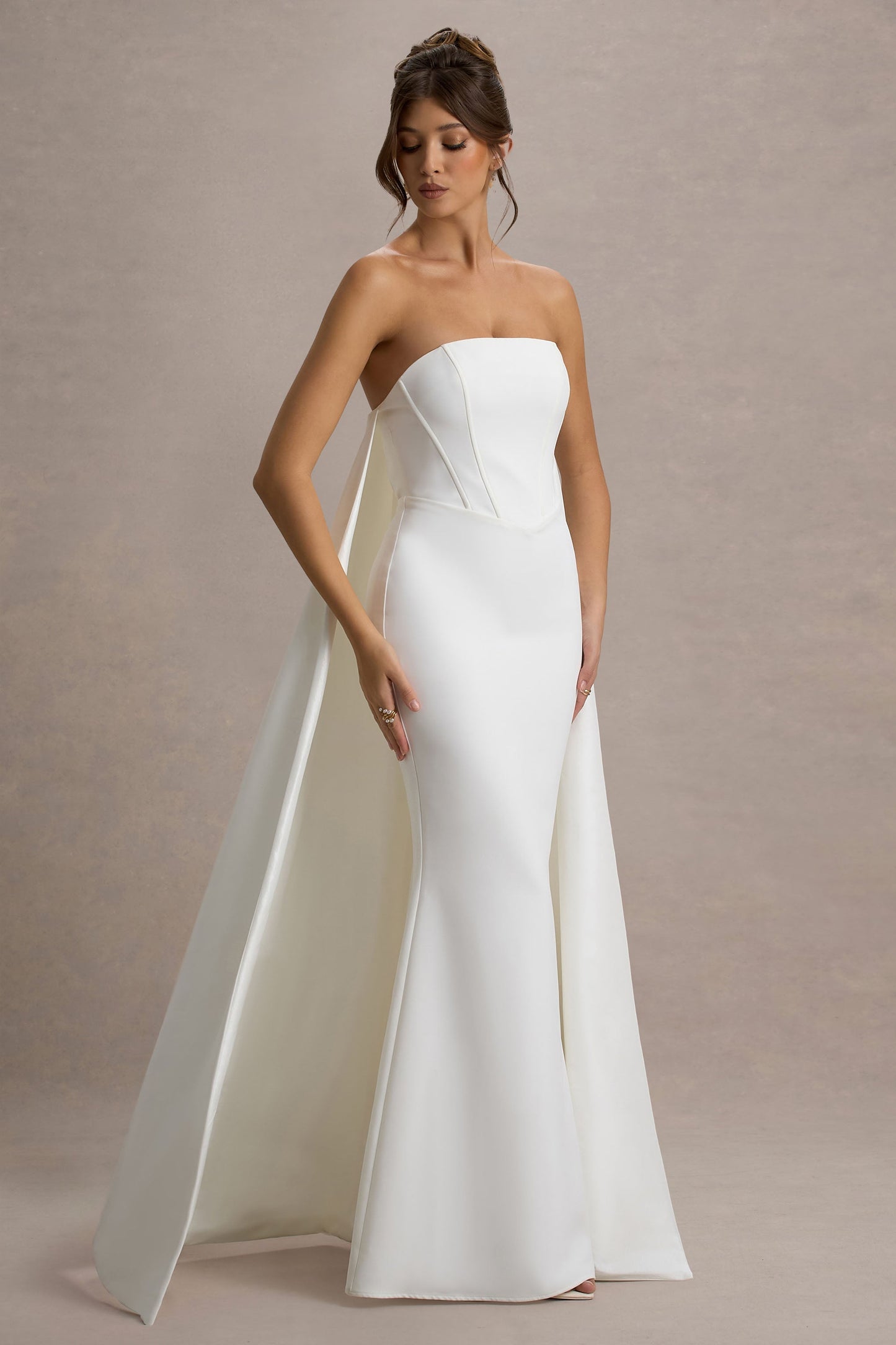 She's Trouble | White Bandeau Maxi Dress With Cape