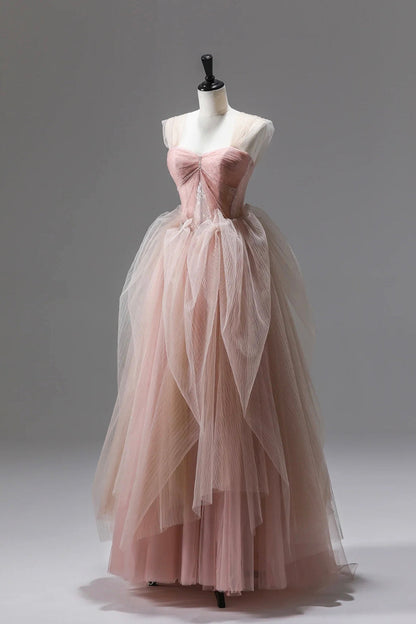 A-Line Off Shoulder Pink Prom Dress