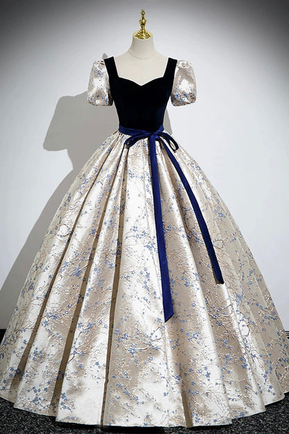 Blue Velvet Floor-Length Printing Prom Dresses