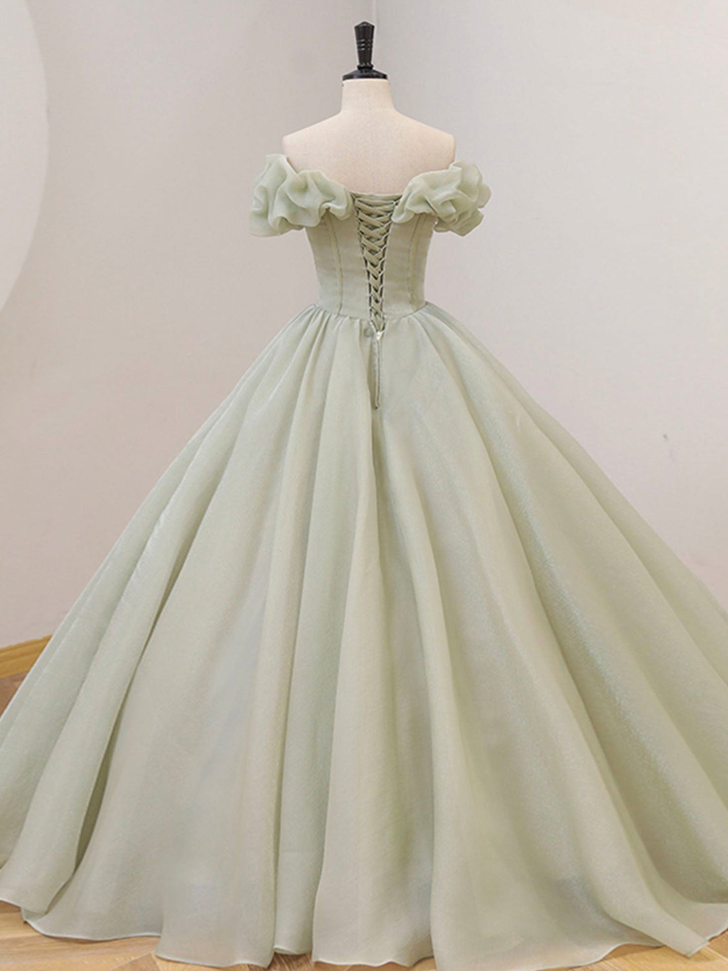 Tulle Green A-Line Long Prom Dress