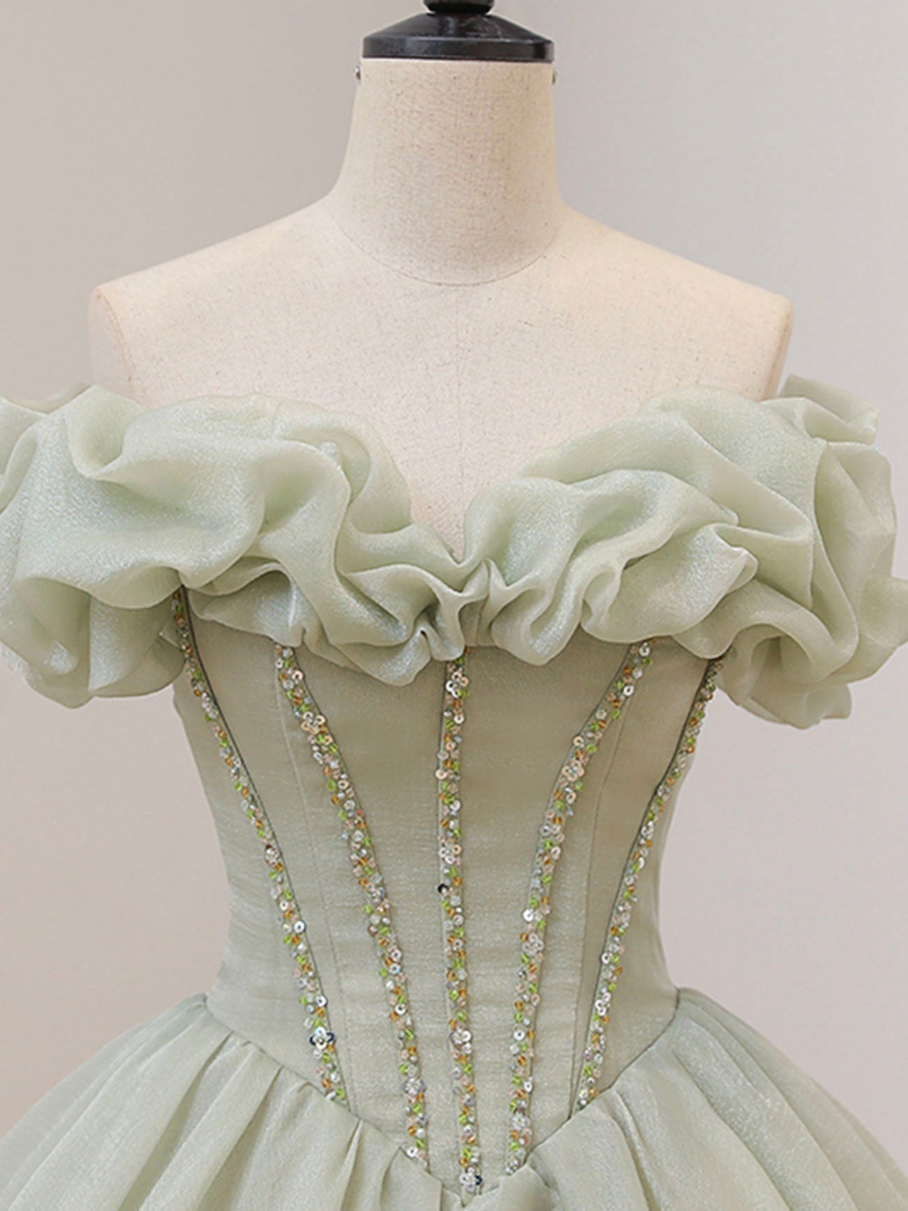 Tulle Green A-Line Long Prom Dress
