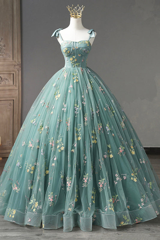 Green Lace A-Line Formal Dress