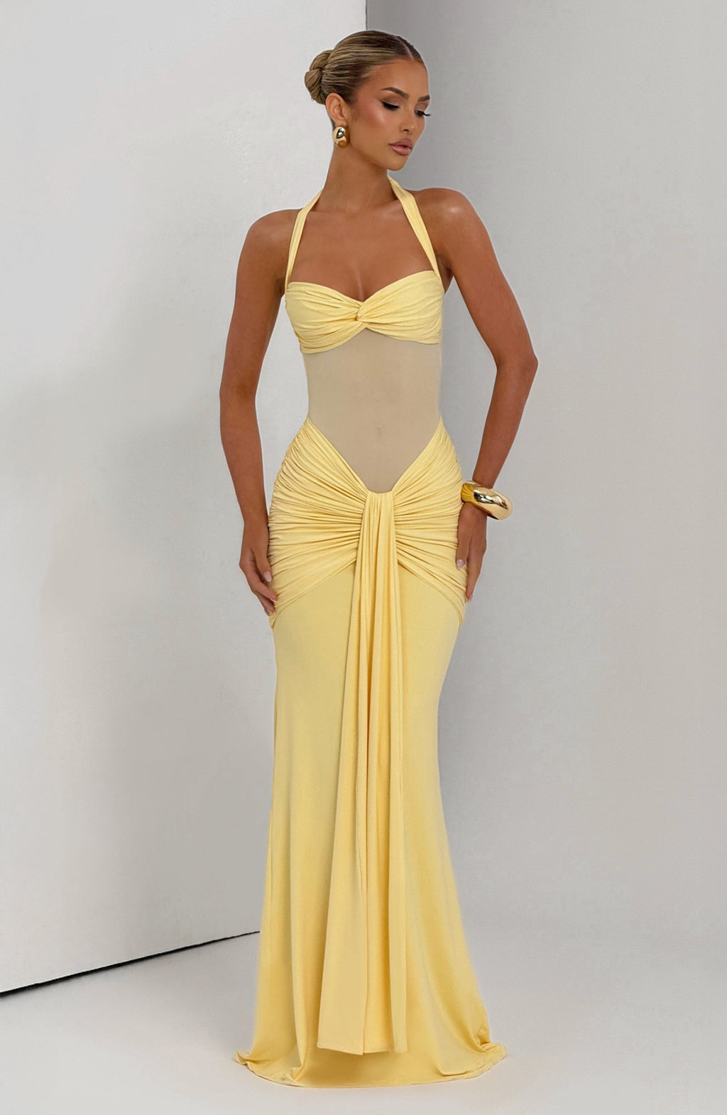 Vixen pleated bandage Maxi Dress - Lemon