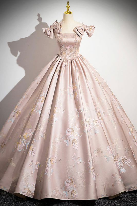 Pink Satin Lace Prom Dress