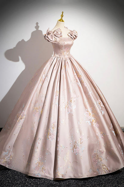 Pink Satin Lace Prom Dress