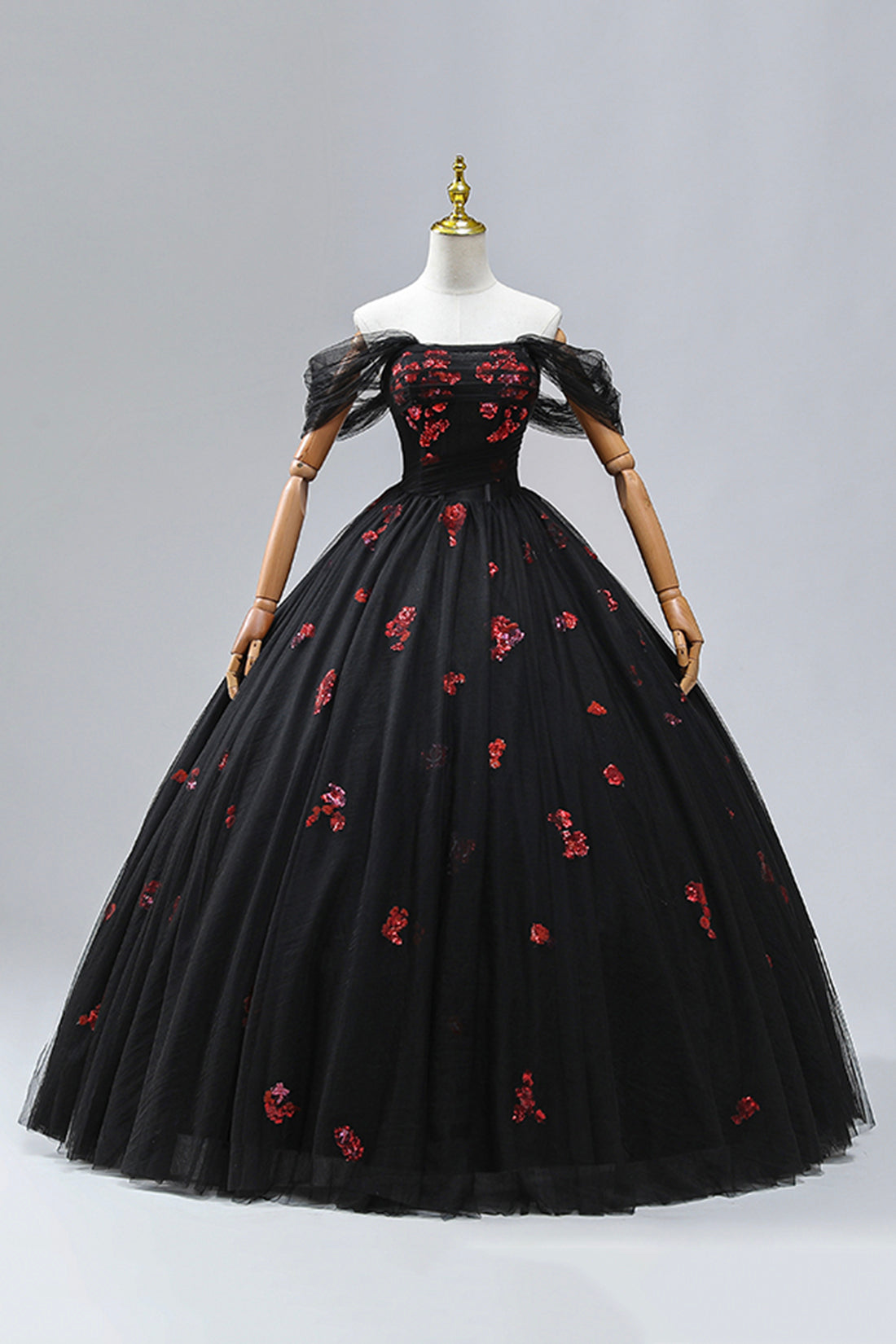 Black Tulle Sequins maxi Formal Dress