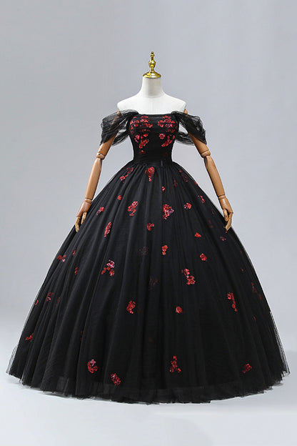 Black Tulle Sequins maxi Formal Dress