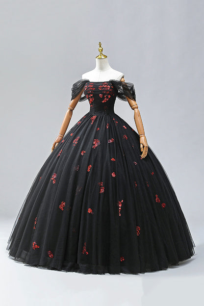 Black Tulle Sequins maxi Formal Dress