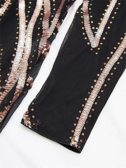 A-Line Long Sleeve Sequin Black Dress