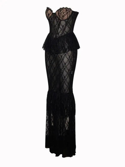 Zen Black Lace Corset Maxi Dress