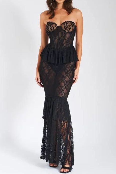 Zen Black Lace Corset Maxi Dress